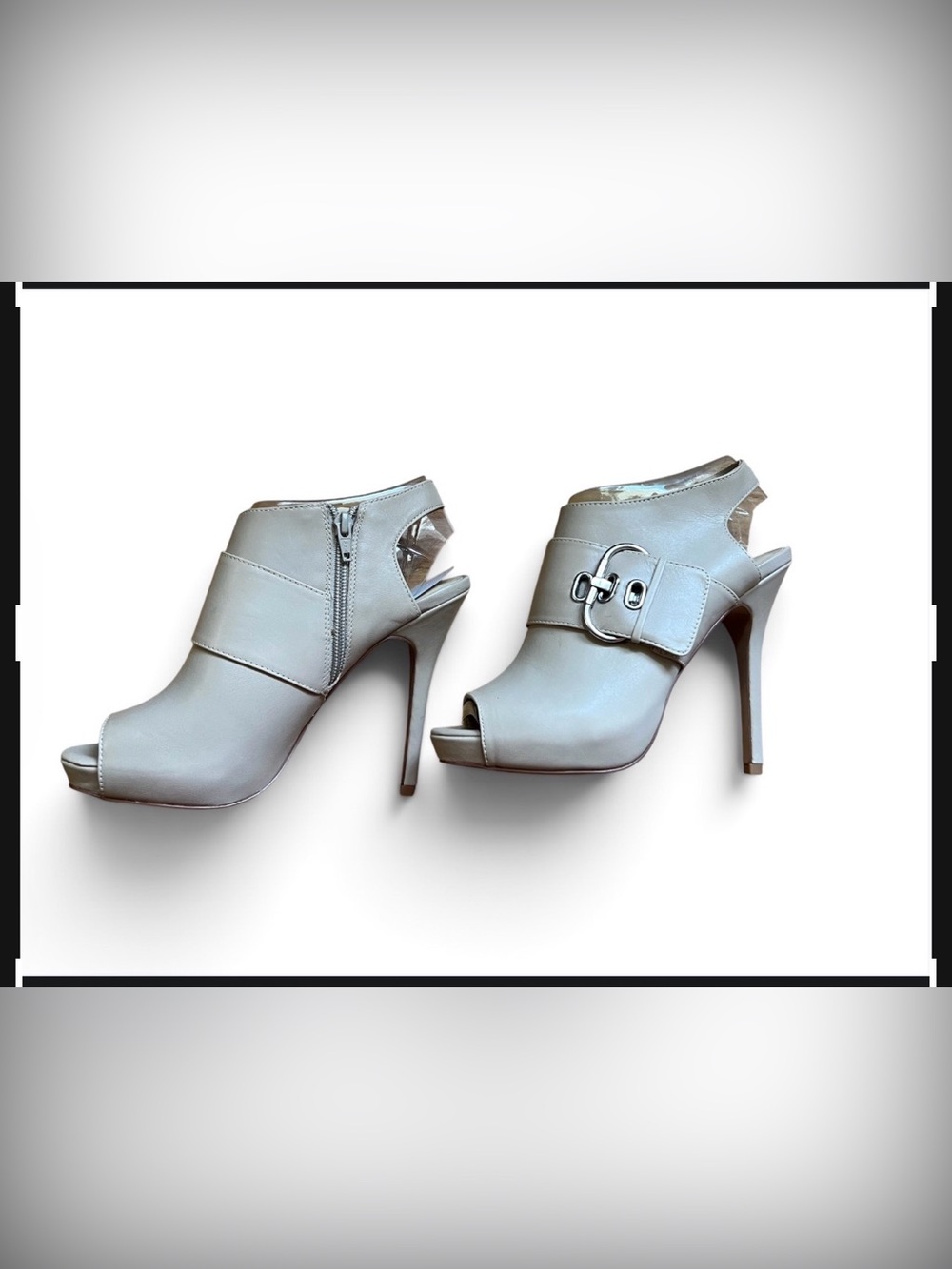 ALDO *New* Womens Open-Toe Buckle Ankle Booties in Light Gray 8.5
